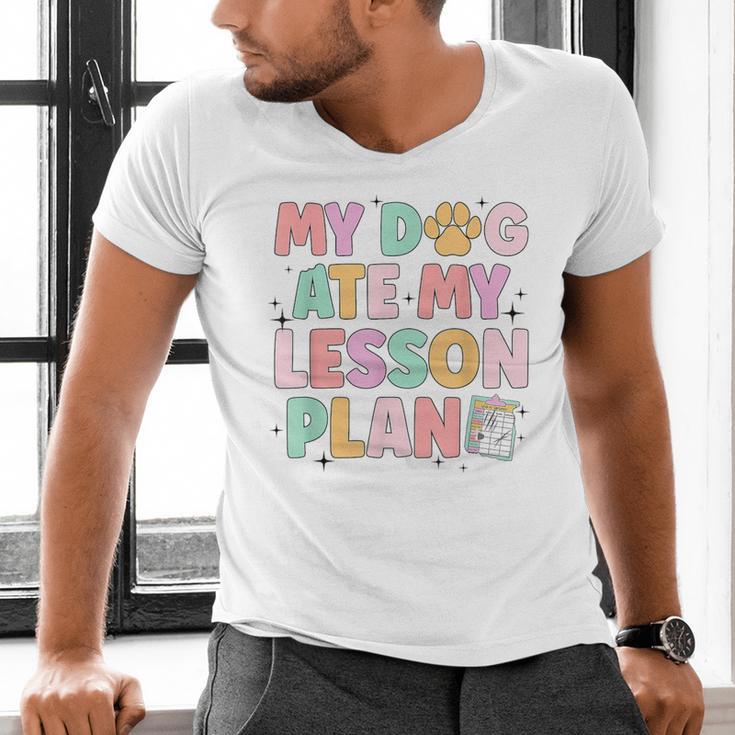 My Dog Ate My Lesson Plan Kindergarten Teacher Dog Lover For Men Women Men's V-Neck T-Shirt, gift for family, gift for coworker