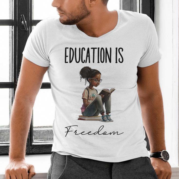 Education Is Freedom Teacher Books Black History Month Men's V-Neck T-Shirt, History Teacher Shirts, gift for family, gift for coworker Education Is Freedom Teacher Books Black History Month Men's V-Neck T-Shirt, History Teacher Shirts, gift for family, gift for coworker