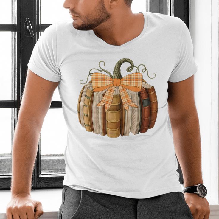 Fall Book Pumpkin Halloween Teacher Librarian Thanksgiving Men's V-Neck T-Shirt, gift for family, gift for coworker Fall Book Pumpkin Halloween Teacher Librarian Thanksgiving Men's V-Neck T-Shirt, gift for family, gift for coworker