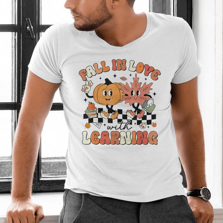 Fall In Love With Learning Teacher Retro Thanksgiving Men's V-Neck T-Shirt, gift for family, gift for coworker Fall In Love With Learning Teacher Retro Thanksgiving Men's V-Neck T-Shirt, gift for family, gift for coworker