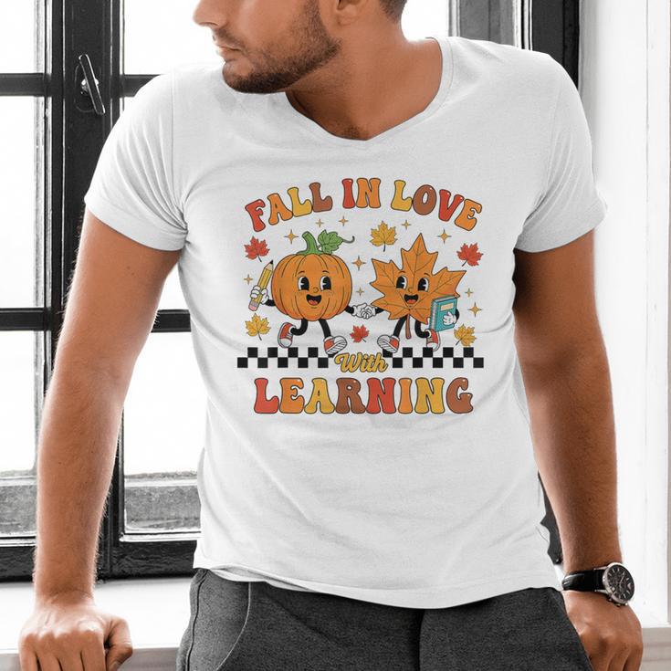 Fall In Love With Learning Teacher Student Autumn Pumpkin Men's V-Neck T-Shirt, gift for family, gift for coworker Fall In Love With Learning Teacher Student Autumn Pumpkin Men's V-Neck T-Shirt, gift for family, gift for coworker