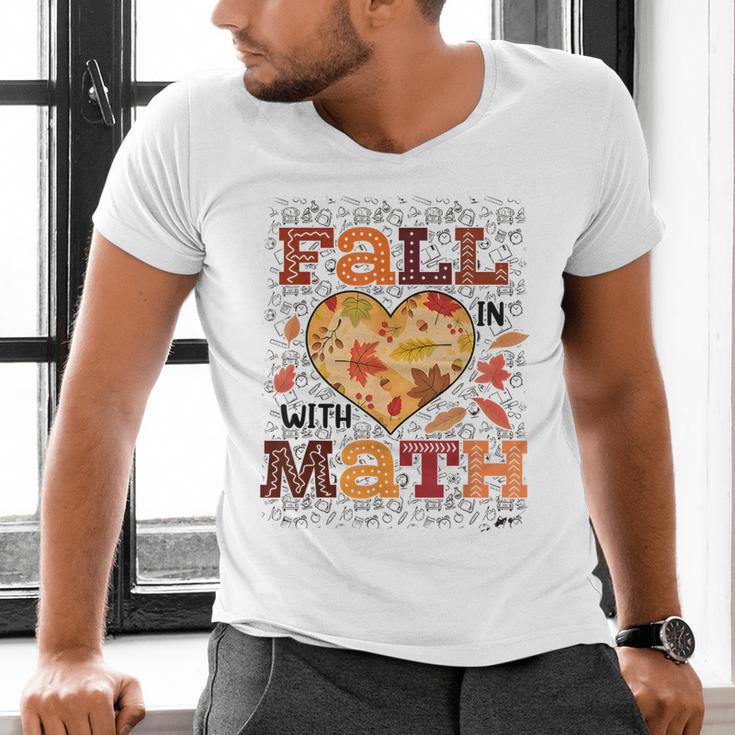 Fall Teacher Fall In Love With Math Math Thanksgiving For Men Women Men's V-Neck T-Shirt, gift for family, gift for coworker Fall Teacher Fall In Love With Math Math Thanksgiving For Men Women Men's V-Neck T-Shirt, gift for family, gift for coworker