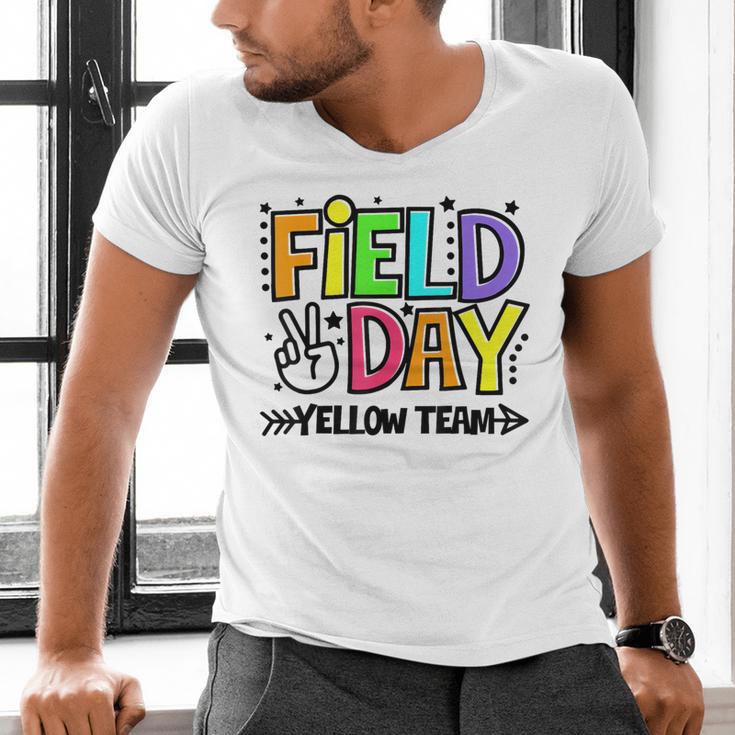 Field Day Yellow Team For Teacher Kids Field Day Games Men's V-Neck T-Shirt, gift for family, gift for coworker Field Day Yellow Team For Teacher Kids Field Day Games Men's V-Neck T-Shirt, gift for family, gift for coworker
