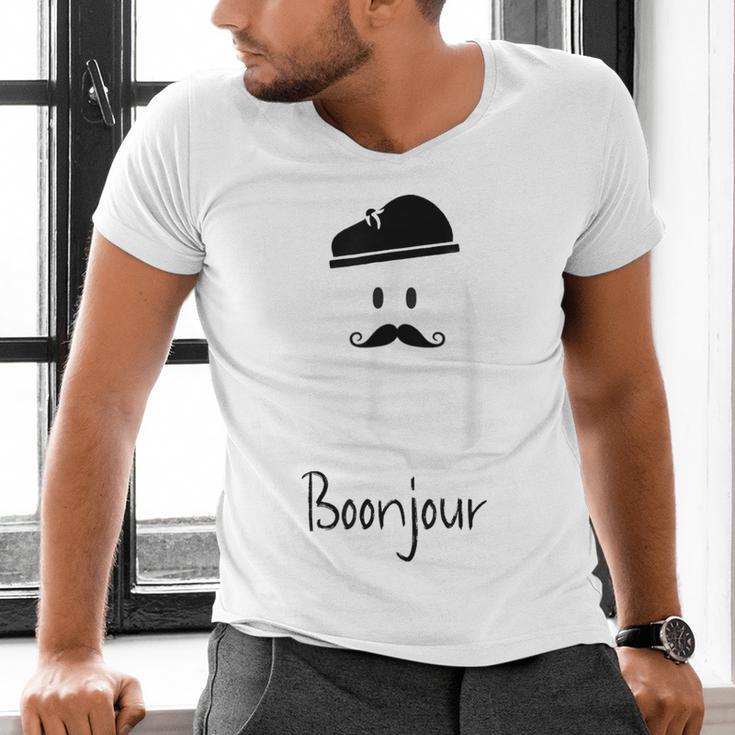 French Teacher Halloween Bonjour Ghost Men's V-Neck T-Shirt, gift for family, gift for coworker French Teacher Halloween Bonjour Ghost Men's V-Neck T-Shirt, gift for family, gift for coworker