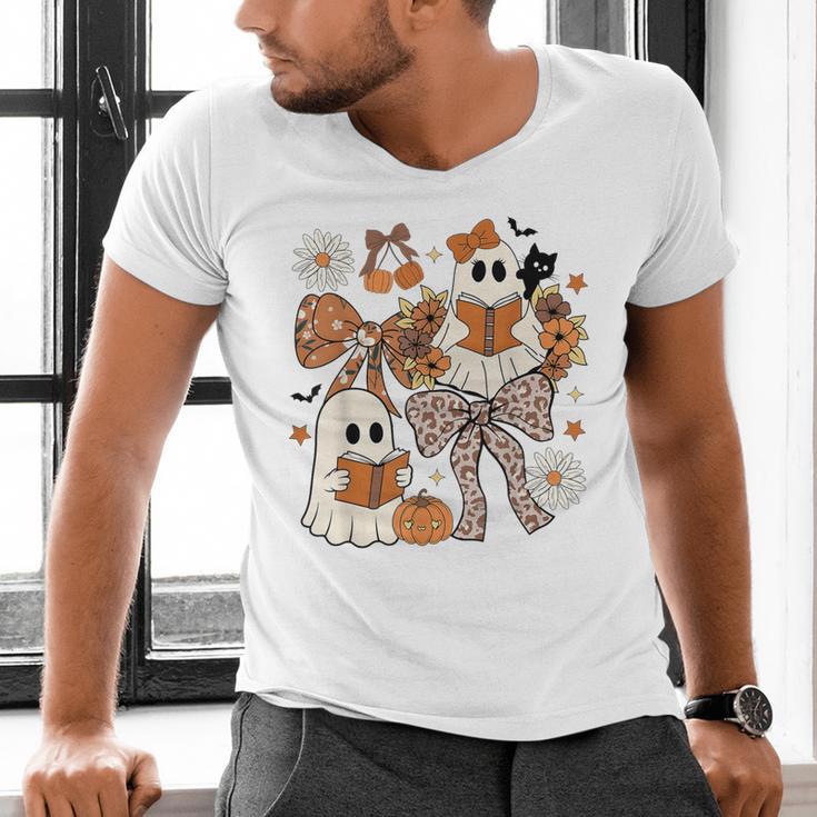 Ghost Reading Books Halloween Bow Spooky Teacher Student Men's V-Neck T-Shirt, gift for family, gift for coworker Ghost Reading Books Halloween Bow Spooky Teacher Student Men's V-Neck T-Shirt, gift for family, gift for coworker