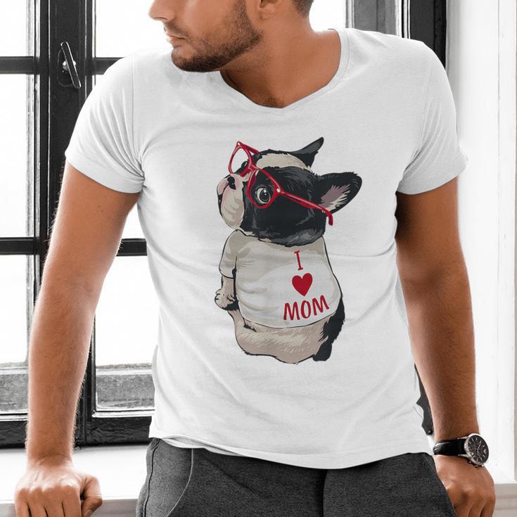 Girls I Heart Mom Love Mama Boston Terrier Dog Lover Men's V-Neck T-Shirt, Boston Terrier Mom Shirts, gift for family, gift for coworker