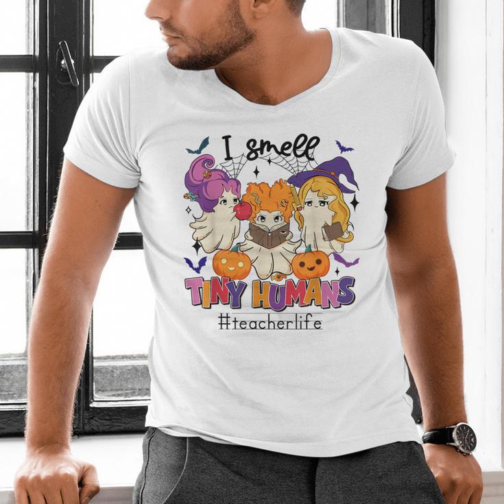 Halloween Teacher Smell a Tiny Human Ghost Spooky Season Men's V-Neck T-Shirt, gift for family, gift for coworker