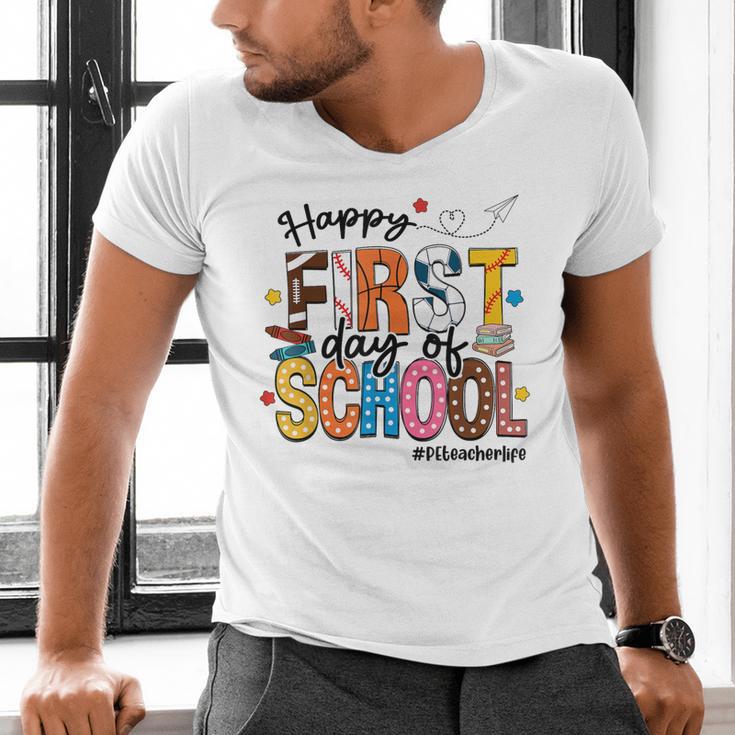 Happy First Day Of School PE Teacher Life Back To School Men's V-Neck T-Shirt, Pe Teacher Shirts, gift for family, gift for coworker Happy First Day Of School PE Teacher Life Back To School Men's V-Neck T-Shirt, Pe Teacher Shirts, gift for family, gift for coworker