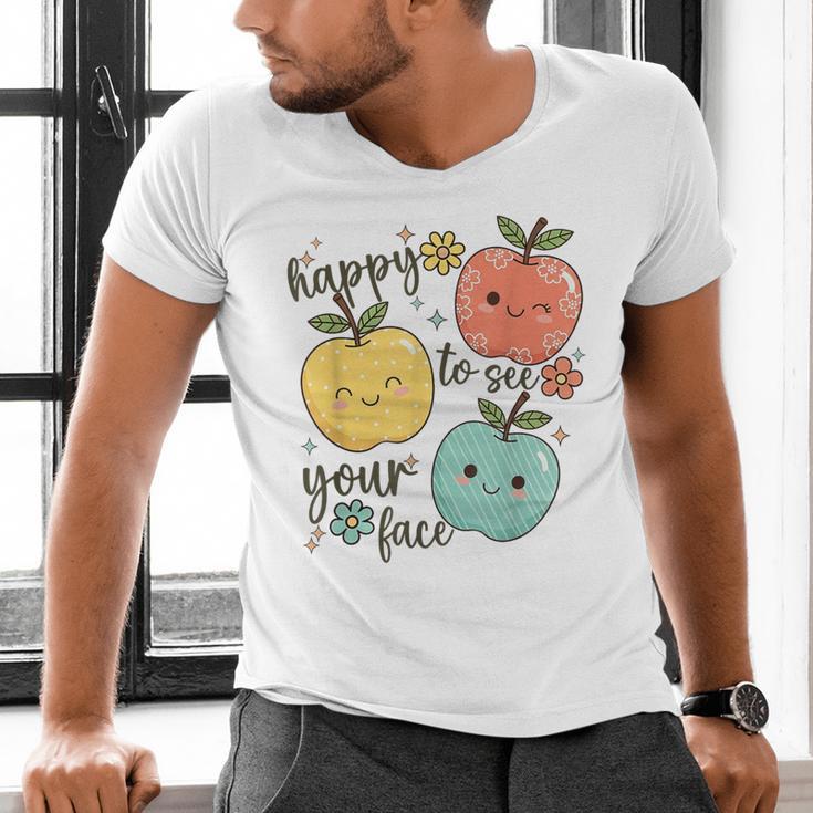 Happy To See Your Face Teacher Apple Men's V-Neck T-Shirt, gift for family, gift for coworker Happy To See Your Face Teacher Apple Men's V-Neck T-Shirt, gift for family, gift for coworker