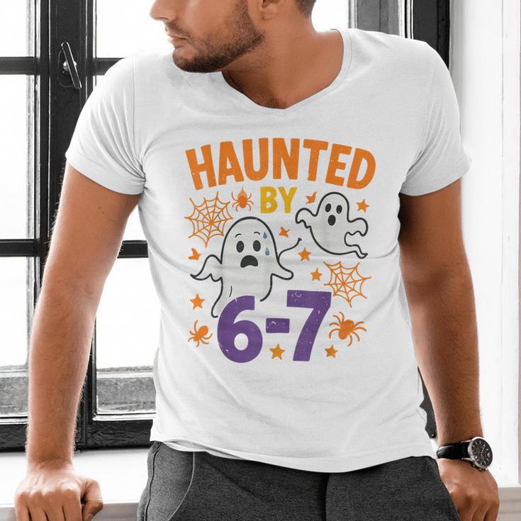 Haunted 67 Ghost Math Teacher Halloween Costume Math Pun Men's V-Neck T-Shirt, gift for family, gift for coworker