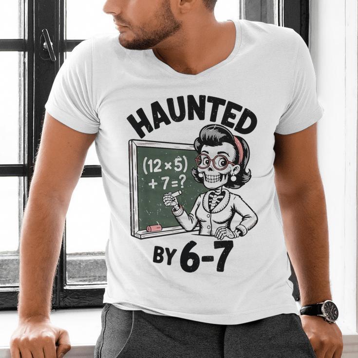 Haunted 67 Skeleton Math Teacher Halloween Costume Math Pun Men's V-Neck T-Shirt, gift for family, gift for coworker Haunted 67 Skeleton Math Teacher Halloween Costume Math Pun Men's V-Neck T-Shirt, gift for family, gift for coworker