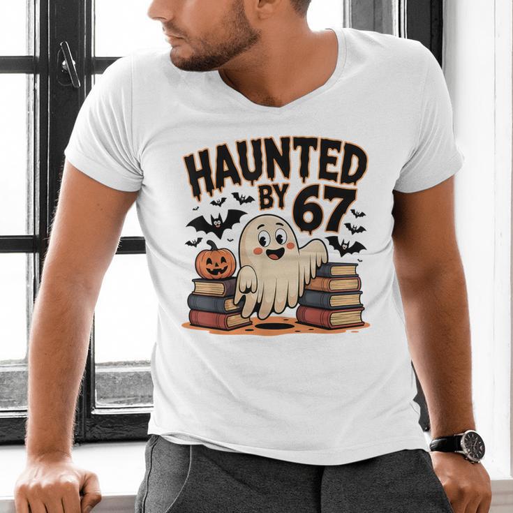 Haunted By 67 Teacher Ghost Pumpkin Halloween Costum Men's V-Neck T-Shirt, gift for family, gift for coworker