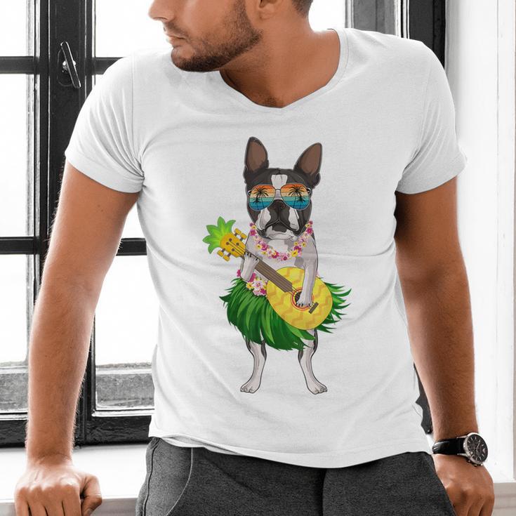 Hawaiian Boston Terrier Dog Pineapple Ukulele Summer For Men Women Girls Kids Men's V-Neck T-Shirt, gift for family, gift for coworker