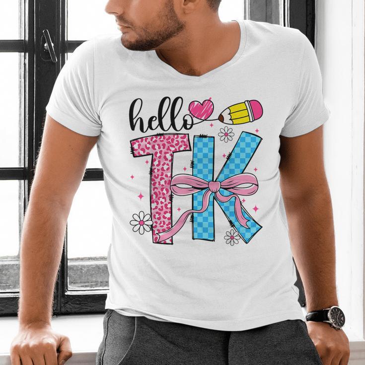 Hello TK Transitional Kindergarten Back To School Teacher Men's V-Neck T-Shirt, gift for family, gift for coworker Hello TK Transitional Kindergarten Back To School Teacher Men's V-Neck T-Shirt, gift for family, gift for coworker