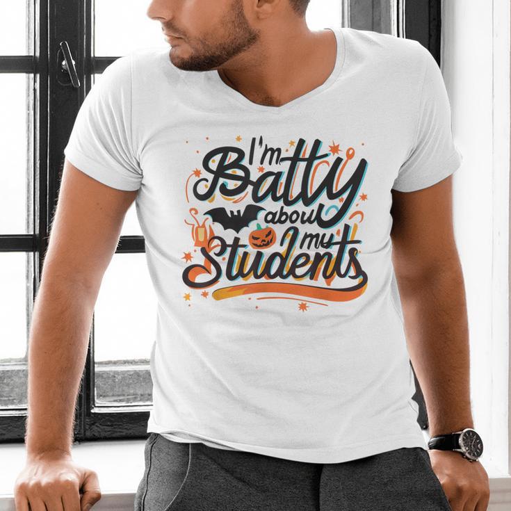 I'm Batty About My Students Watercolor Bat Teacher Halloween Men's V-Neck T-Shirt, gift for family, gift for coworker