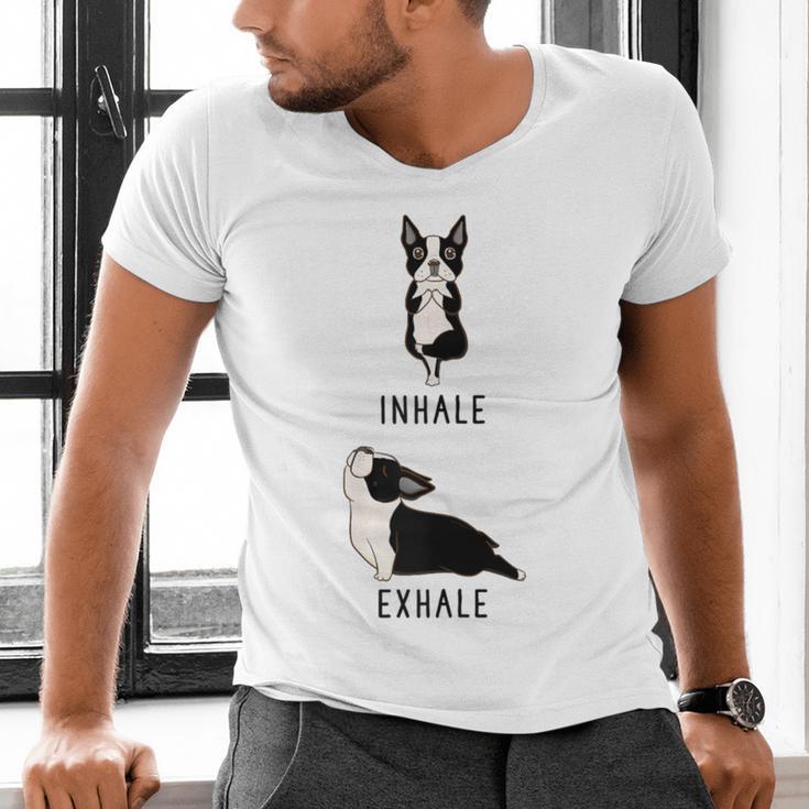 Inhale Exhale Yoga Boston Terrier Tshirt Men's V-Neck T-Shirt, gift for family, gift for coworker