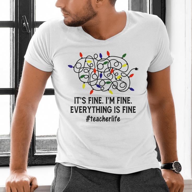 It's Fine I'm Fine Christmas Lights Teacher Xmas Men's V-Neck T-Shirt, gift for family, gift for coworker It's Fine I'm Fine Christmas Lights Teacher Xmas Men's V-Neck T-Shirt, gift for family, gift for coworker