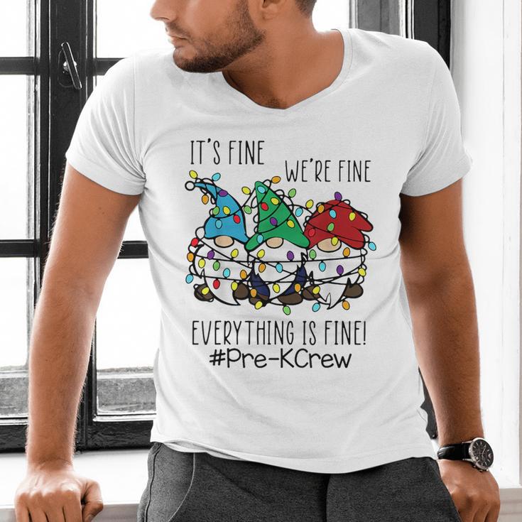 It's Fine We'Re Fine Gnome Pre-K Teacher Christmas Light For Men Women Men's V-Neck T-Shirt, gift for family, gift for coworker