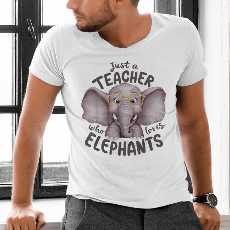 Just a Teacher Who Loves Elephants Elephant Lover Educator Men's V-Neck T-Shirt, gift for family, gift for coworker