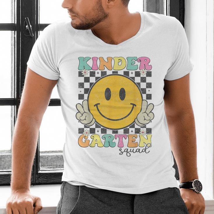 Kindergarten Squad Smile Face Teachers Kids Back To School Men's V-Neck T-Shirt, gift for family, gift for coworker