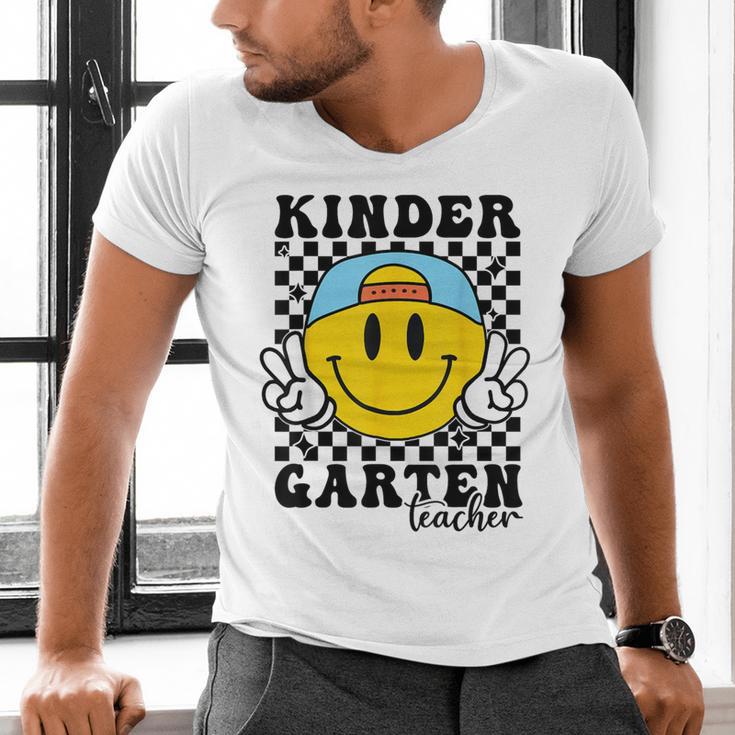 Kindergarten Teacher Hippie Smile Face Back School Men's V-Neck T-Shirt, gift for family, gift for coworker