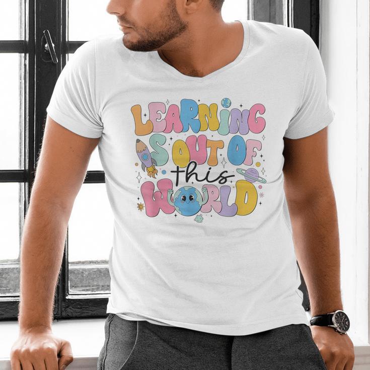 Learning Is Out Of This World Solar System Science Teacher Men's V-Neck T-Shirt, Science Teacher Shirts, gift for family, gift for coworker