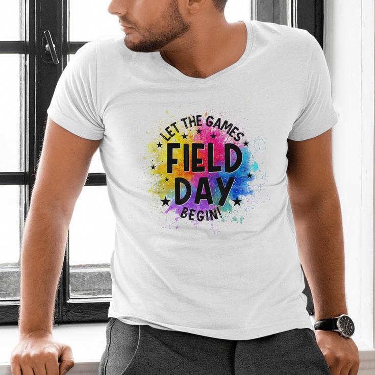 Let The Games Begin Field Day Fun Day Teachers Boys Girls Men's V-Neck T-Shirt, gift for family, gift for coworker