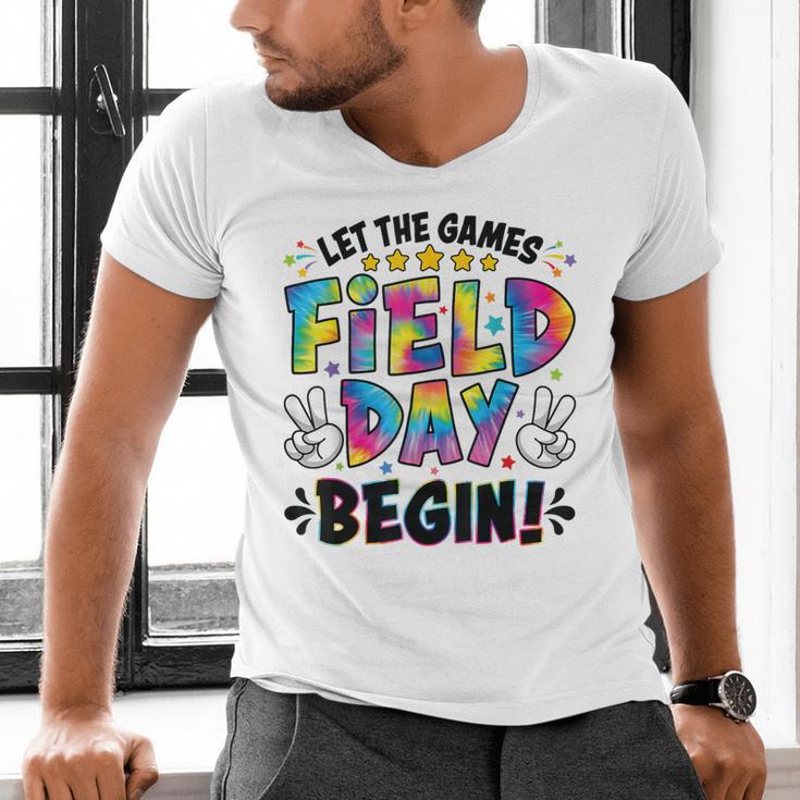 Let The Games Field Day Begin Tie Dye Adults Teacher Kids Men's V-Neck T-Shirt, gift for family, gift for coworker