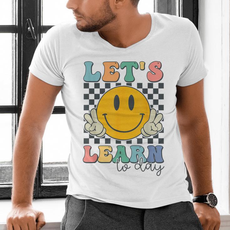 Let's Learn Today Smile Face Back To School For Teacher Kids Men's V-Neck T-Shirt, gift for family, gift for coworker