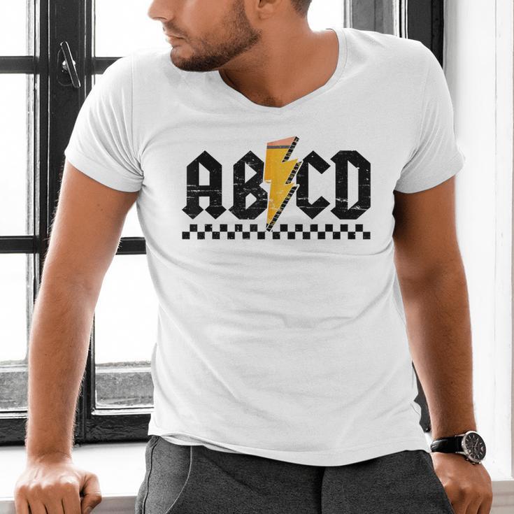 Lightning Pencil Rock'n Roll ABCD Teacher Back To School Kid Men's V-Neck T-Shirt, gift for family, gift for coworker