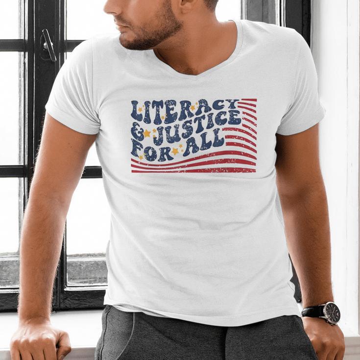 Literacy Justice For All Teacher Men's V-Neck T-Shirt, gift for family, gift for coworker