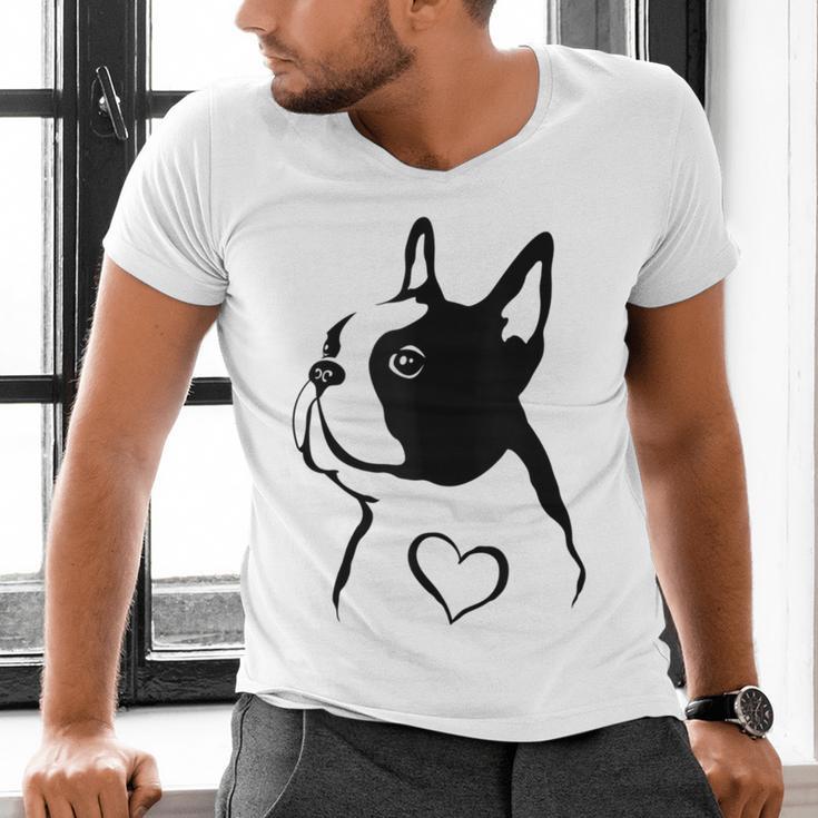 I Love My Boston Terrier Dog With Heart Men's V-Neck T-Shirt, gift for family, gift for coworker