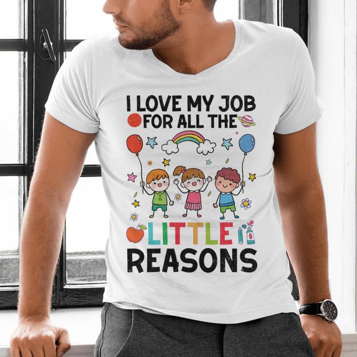 Love Job For Little Reasons Daycare Teacher Graphic Men's V-Neck T-Shirt, gift for family, gift for coworker Love Job For Little Reasons Daycare Teacher Graphic Men's V-Neck T-Shirt, gift for family, gift for coworker