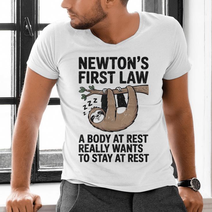 Newtons First Law Physics Jokes Science Teacher Men's V-Neck T-Shirt, Science Teacher Shirts, gift for family, gift for coworker