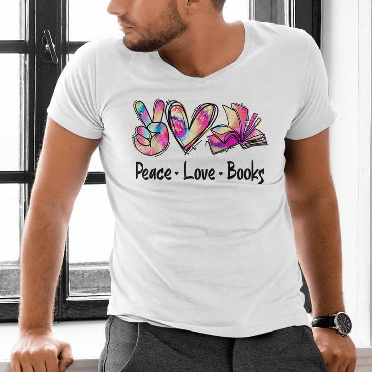 Peace Love Books Librarian Teacher Life Book Library Tie Dye Men's V-Neck T-Shirt, gift for family, gift for coworker