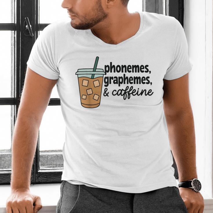 Phonemes Graphemes And Caffeine Coffee Teacher Appreciation Men's V-Neck T-Shirt, gift for family, gift for coworker Phonemes Graphemes And Caffeine Coffee Teacher Appreciation Men's V-Neck T-Shirt, gift for family, gift for coworker