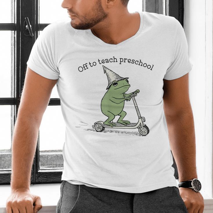 Pre K Grade Teacher Frog Back To School Preschool Men's V-Neck T-Shirt, gift for family, gift for coworker