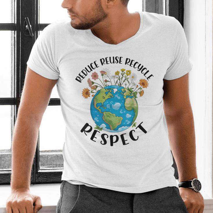 Reduce Reuse Recycle Respect Earth Day Teacher Girl Women Men's V-Neck T-Shirt, gift for family, gift for coworker