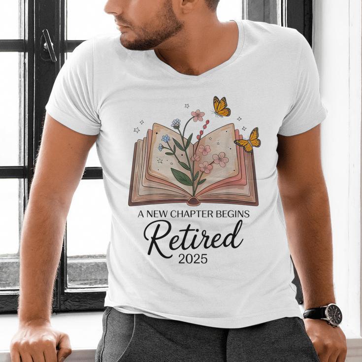 Retired 2025 A New Chapter Begins Retirement Teacher Book Men's V-Neck T-Shirt, gift for family, gift for coworker Retired 2025 A New Chapter Begins Retirement Teacher Book Men's V-Neck T-Shirt, gift for family, gift for coworker