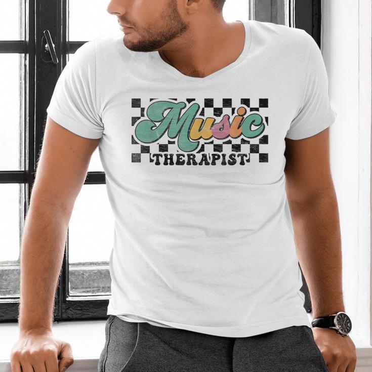 Retro Checkered Music Therapist Squad Music Therapy Teacher For Men Women Men's V-Neck T-Shirt, gift for family, gift for coworker