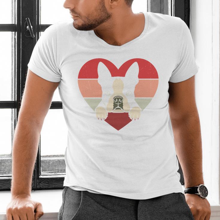 Retro Heart Boston Terrier Dog Vintage Valentine Men's V-Neck T-Shirt, gift for family, gift for coworker