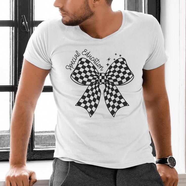 Retro Special Education Squad Coquette Bow SPED Teacher Men's V-Neck T-Shirt, gift for family, gift for coworker Retro Special Education Squad Coquette Bow SPED Teacher Men's V-Neck T-Shirt, gift for family, gift for coworker