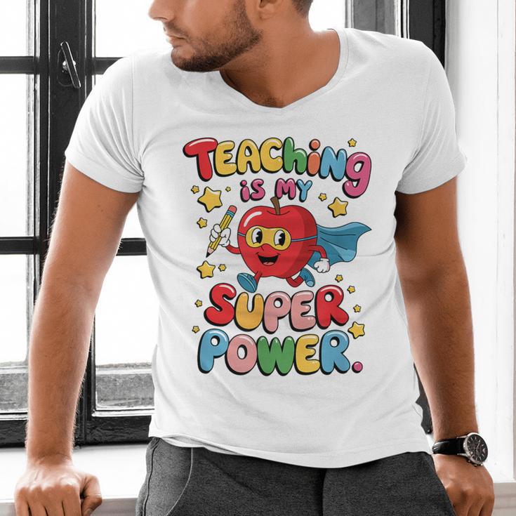 Retro Teaching Is My Superpower Apple Teacher Appreciation Men's V-Neck T-Shirt, gift for family, gift for coworker Retro Teaching Is My Superpower Apple Teacher Appreciation Men's V-Neck T-Shirt, gift for family, gift for coworker
