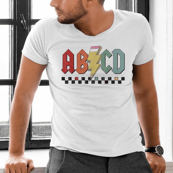 Rock Abcd Back To School Abcd Preschool Teacher Appreciation Men's V-Neck T-Shirt, gift for family, gift for coworker Rock Abcd Back To School Abcd Preschool Teacher Appreciation Men's V-Neck T-Shirt, gift for family, gift for coworker