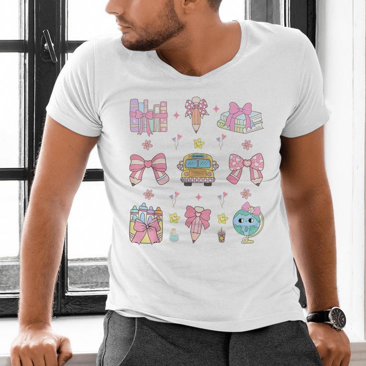 School Pencils And Bows Teacher Bow Coquette Pencil Girls Men's V-Neck T-Shirt, gift for family, gift for coworker School Pencils And Bows Teacher Bow Coquette Pencil Girls Men's V-Neck T-Shirt, gift for family, gift for coworker