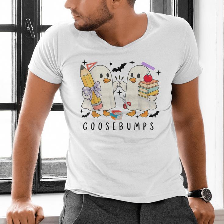 Silly Goose Spooky Teacher Halloween Cute Goosebumps Men's V-Neck T-Shirt, gift for family, gift for coworker Silly Goose Spooky Teacher Halloween Cute Goosebumps Men's V-Neck T-Shirt, gift for family, gift for coworker