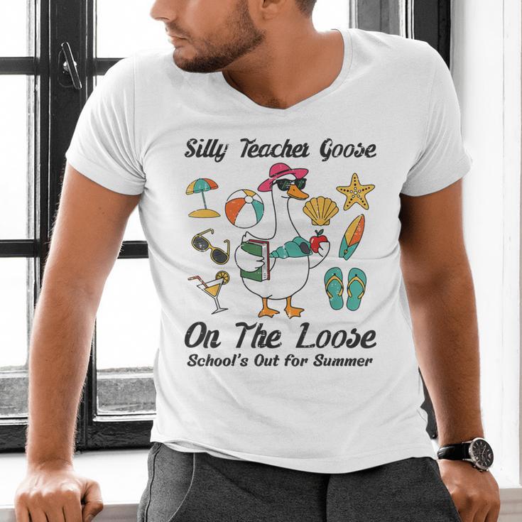 Silly Teacher Goose On The Loose School Out Summer Women Men Men's V-Neck T-Shirt, gift for family, gift for coworker Silly Teacher Goose On The Loose School Out Summer Women Men Men's V-Neck T-Shirt, gift for family, gift for coworker