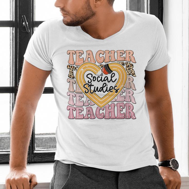 Social Studies Teacher Pencil Heart Leopard Back To School Men's V-Neck T-Shirt, gift for family, gift for coworker Social Studies Teacher Pencil Heart Leopard Back To School Men's V-Neck T-Shirt, gift for family, gift for coworker