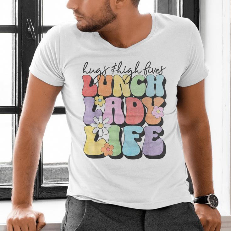 Soul Bleach Teacher Staff First Day Of School Last Hugs & High Fives Lunch Lady Vibes Blue Classic Fit Men's V-Neck T-Shirt, gift for family, gift for coworker Soul Bleach Teacher Staff First Day Of School Last Hugs & High Fives Lunch Lady Vibes Blue Classic Fit Men's V-Neck T-Shirt, gift for family, gift for coworker