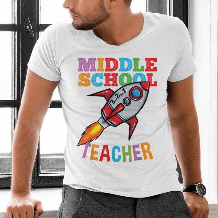 Space Middle School Teacher Back To School Men Women Kids Men's V-Neck T-Shirt, gift for family, gift for coworker